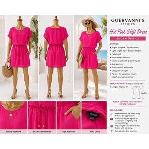 Tacera Dress Size PXL Short Sleeve Shirt Dress Lined Sleeve Pocket Y2K Hot Pink
